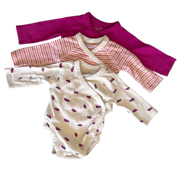 3-6 Hanna Andersson Moon & Back kimono side snap lady bug stripe solid set - Picture 1 of 16